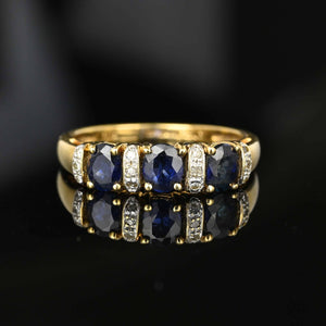 Gold Diamond Three Stone Sapphire Stacking Ring Band - Boylerpf