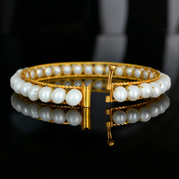Vintage Pearl Bangle Bracelet 14K Gold Bridal Jewelry - Boylerpf