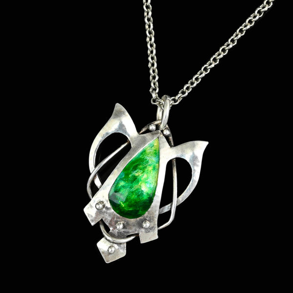 Art Nouveau Silver Blue Green Enamel Butterfly Pendant - Boylerpf