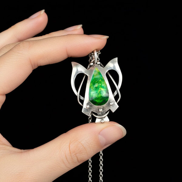 Art Nouveau Silver Blue Green Enamel Butterfly Pendant - Boylerpf