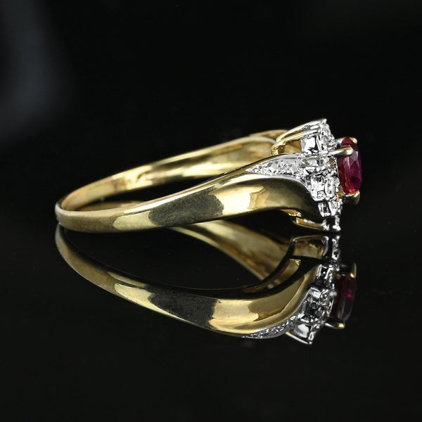 Vintage Gold Crown Diamond Wing Ruby Heart Ring - Boylerpf