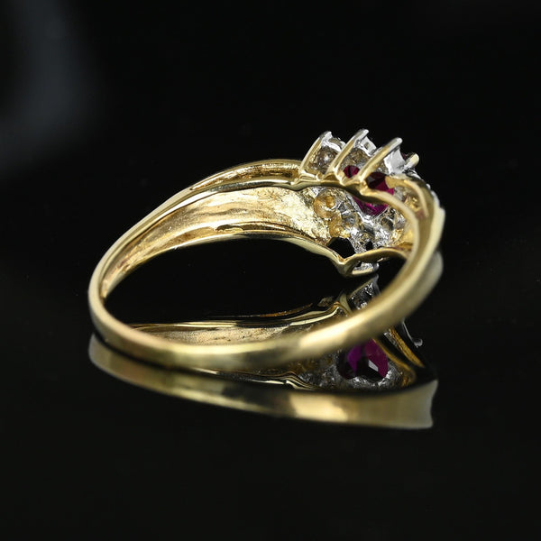 Vintage Gold Crown Diamond Wing Ruby Heart Ring - Boylerpf