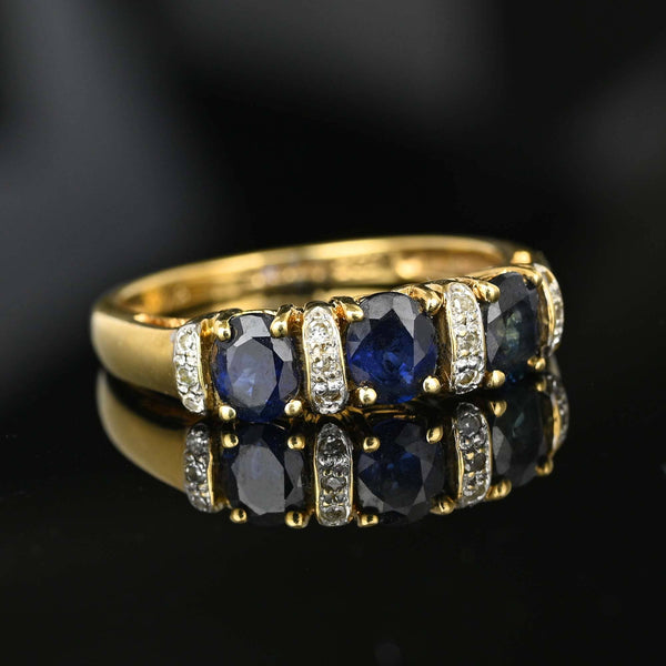 Gold Diamond Three Stone Sapphire Stacking Ring Band - Boylerpf