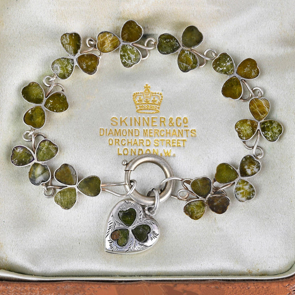 Antique Silver Connemara Marble Shamrock Bracelet - Boylerpf