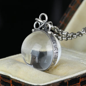 Art Deco Engraved Silver Pools of Light Rock Crystal Pendant - Boylerpf
