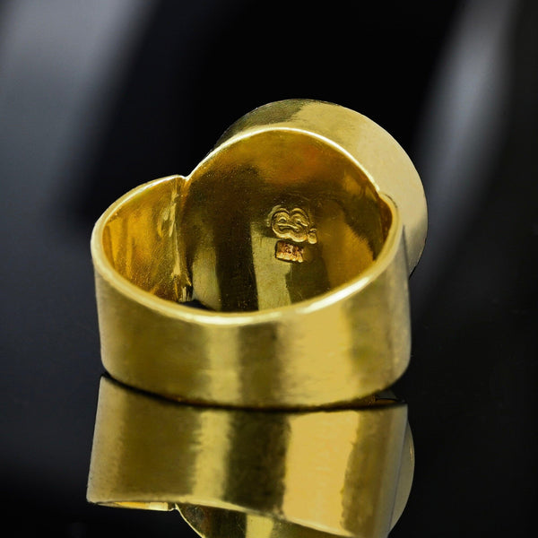 Vintage 18K Gold Wide Band Rutilated Quartz Ring, 11.1 Grams