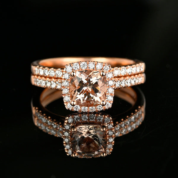 Vintage Rose Gold Diamond Halo Morganite Engagement Ring - Boylerpf