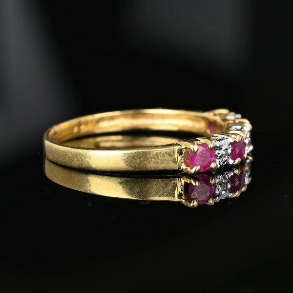 Vintage 14K Gold Half Eternity Diamond Ruby Ring Band - Boylerpf