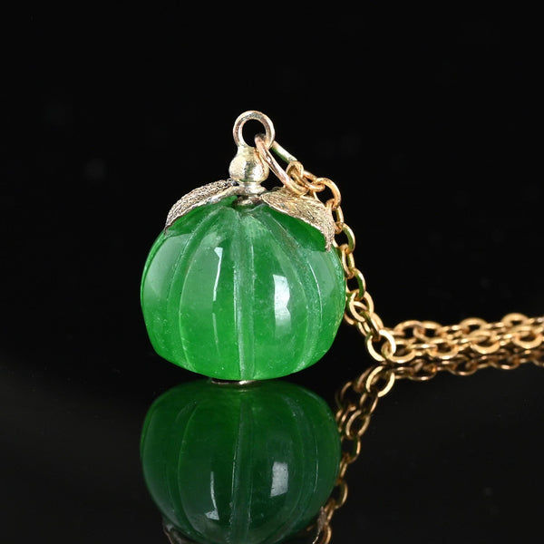 Solid Gold Leaf Carved Jade Pumpkin Charm Necklace - Boylerpf