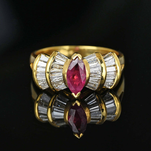 Estate 1.5 Carat Baguette Diamond Ruby Cocktail Ring in Gold - Boylerpf