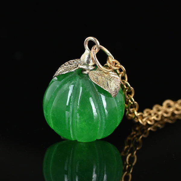 Solid Gold Leaf Carved Jade Pumpkin Charm Necklace - Boylerpf