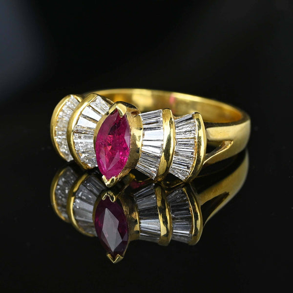 Estate 1.5 Carat Baguette Diamond Ruby Cocktail Ring in Gold - Boylerpf