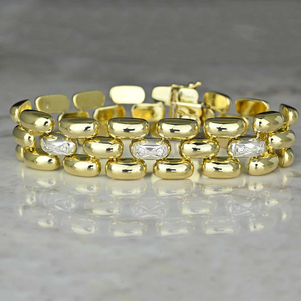 Solid 14K Gold Panther Link Diamond Bracelet, 35.6 Grams - Boylerpf