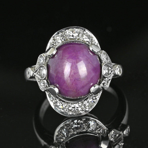Estate Diamond Star Ruby Ring in 14K White Gold - Boylerpf