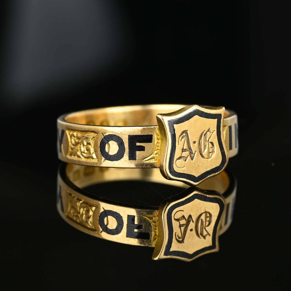 Antique 16K Gold Victorian Enamel Mourning Ring Band - Boylerpf