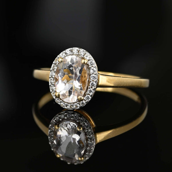 Vintage Topaz Halo Solitaire Morganite Ring in Gold - Boylerpf