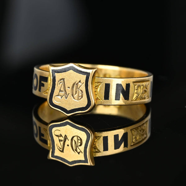 Antique 16K Gold Victorian Enamel Mourning Ring Band - Boylerpf