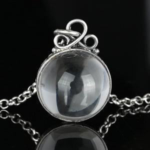 Art Deco Engraved Silver Pools of Light Rock Crystal Pendant - Boylerpf