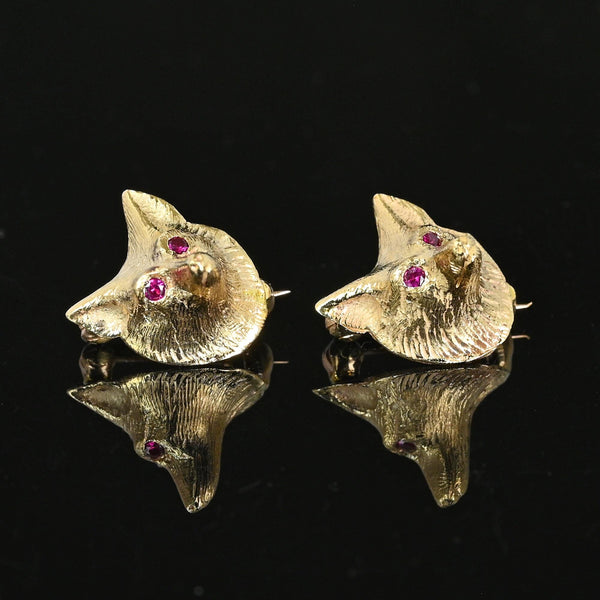 Antique 14K Gold Pair of Ruby Eye Fox Brooch Scatter Pins - Boylerpf