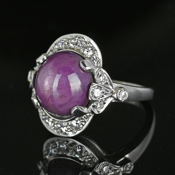 Estate Diamond Star Ruby Ring in 14K White Gold - Boylerpf