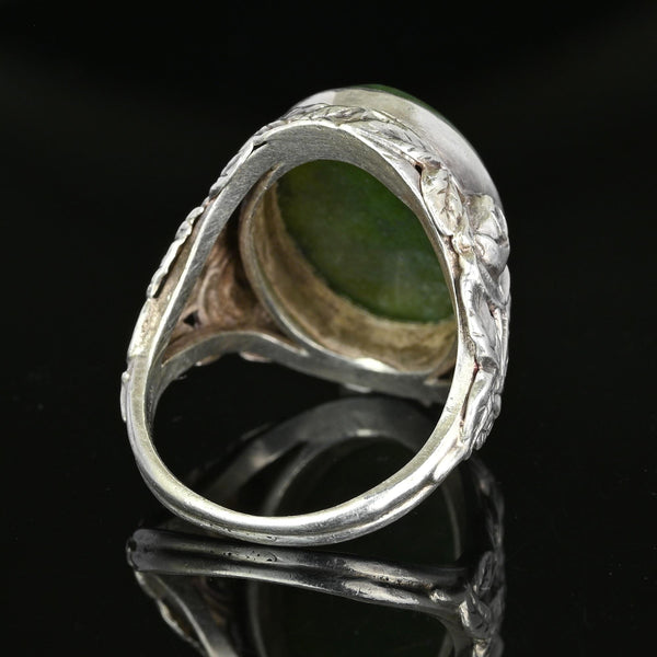 Large Arts and Crafts Silver Green Moss Agate Ring - Boylerpf