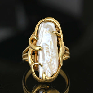 Vintage 14K Gold Free Form Baroque Pearl Ring | Boylerpf