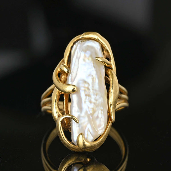 Vintage 14K Gold Free Form Baroque Pearl Ring - Boylerpf
