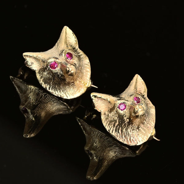 Antique 14K Gold Pair of Ruby Eye Fox Brooch Scatter Pins - Boylerpf