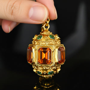 Victorian Etruscan 18K Gold Citrine Green Tourmaline Pendant - Boylerpf