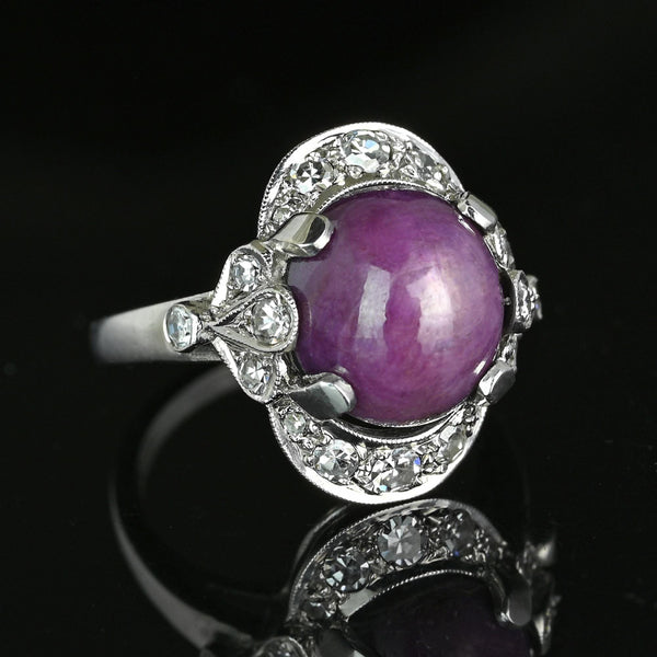 Estate Diamond Star Ruby Ring in 14K White Gold - Boylerpf