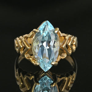 Vintage 3.75 Carat Marquise Cut Blue Topaz Ring in Gold - Boylerpf