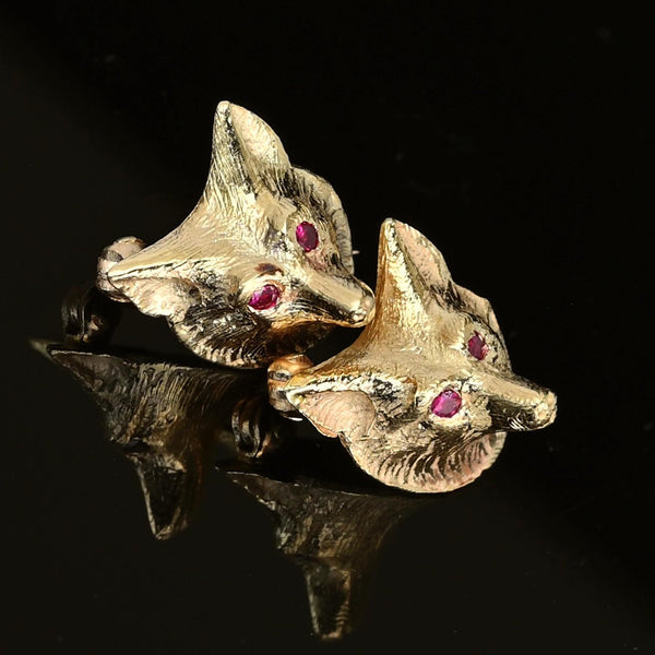 Antique 14K Gold Pair of Ruby Eye Fox Brooch Scatter Pins - Boylerpf