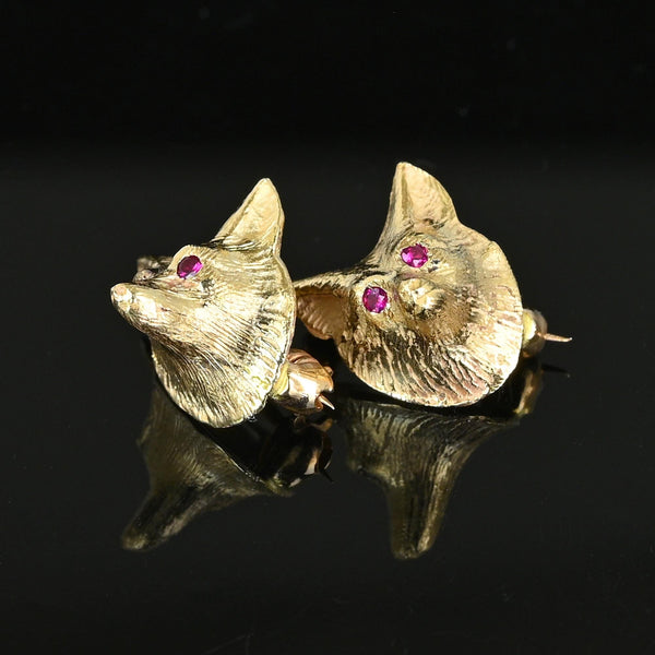 Antique 14K Gold Pair of Ruby Eye Fox Brooch Scatter Pins - Boylerpf