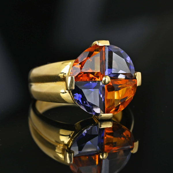 Diamond Trillion Cut Purple Iolite Citrine Ring in 14K Gold - Boylerpf