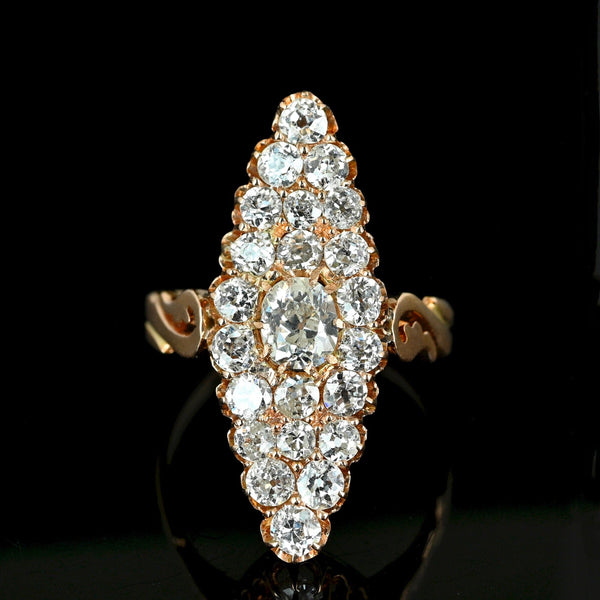 Victorian Russian 4CT Diamond Navette Ring, Antique Gold - Boylerpf