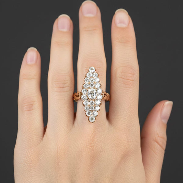 Victorian Russian 4CT Diamond Navette Ring, Antique Gold - Boylerpf