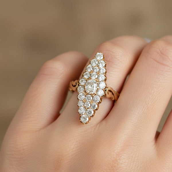 Victorian Russian 4CT Diamond Navette Ring, Antique Gold - Boylerpf