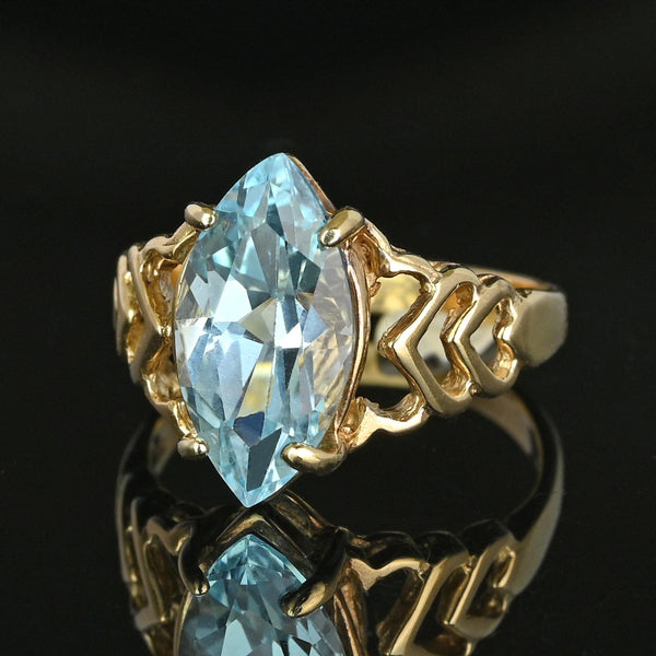 Vintage 3.75 Carat Marquise Cut Blue Topaz Ring in Gold - Boylerpf