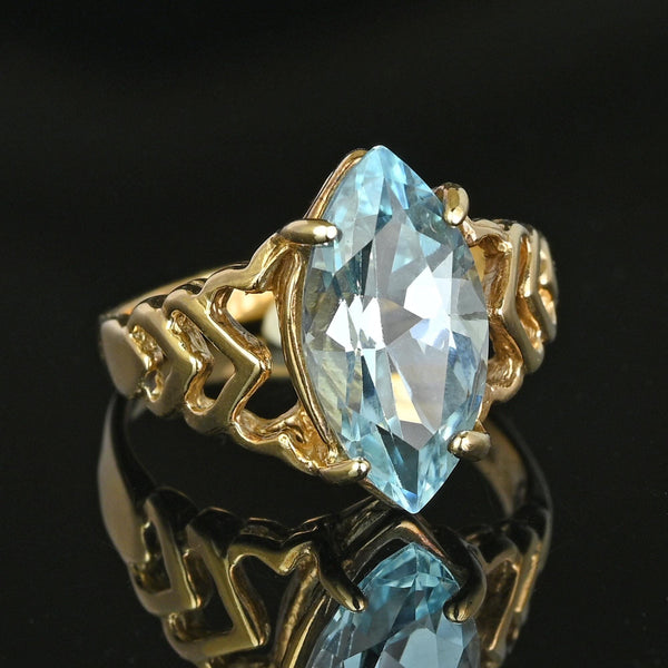 Vintage 3.75 Carat Marquise Cut Blue Topaz Ring in Gold - Boylerpf