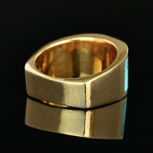 Vintage 14K Gold Turquoise Inlay Band Ring, 11.1 Grams