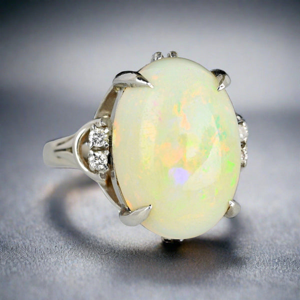 Magnificent Platinum Diamond 4.25 CTW Opal Ring - Boylerpf