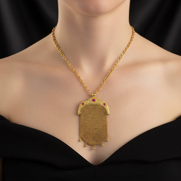 Antique 14K Gold Ruby and Diamond Coin Purse Pendant