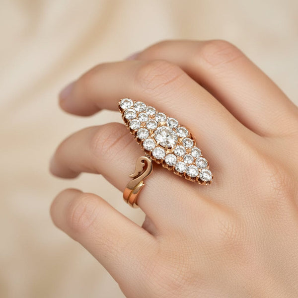 Victorian Russian 4CT Diamond Navette Ring, Antique Gold - Boylerpf