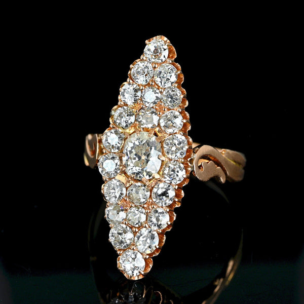 Victorian Russian 4CT Diamond Navette Ring, Antique Gold - Boylerpf