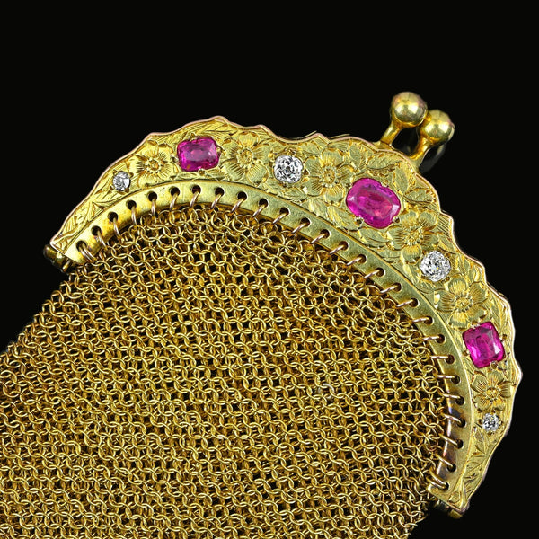 Antique 14K Gold Ruby and Diamond Coin Purse Pendant