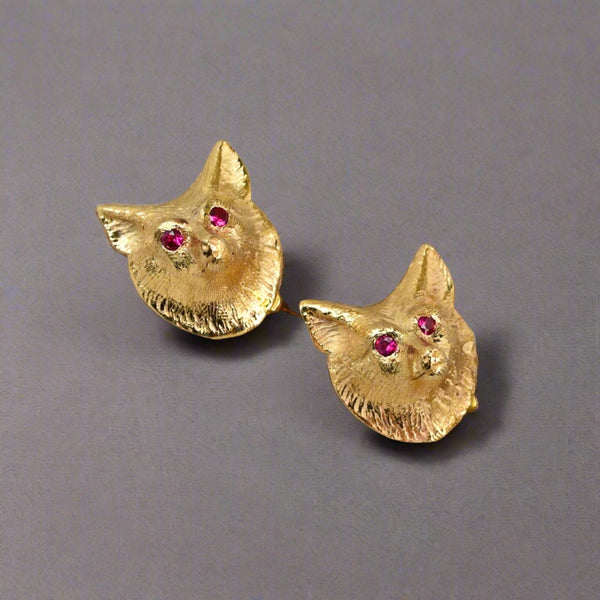 Antique 14K Gold Pair of Ruby Eye Fox Brooch Scatter Pins - Boylerpf