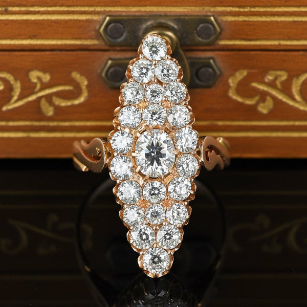 Victorian Russian 4CT Diamond Navette Ring, Antique Gold - Boylerpf