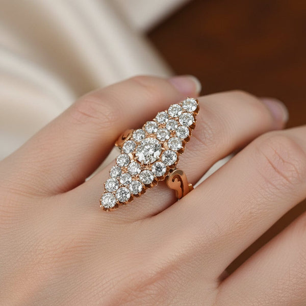 Victorian Russian 4CT Diamond Navette Ring, Antique Gold - Boylerpf