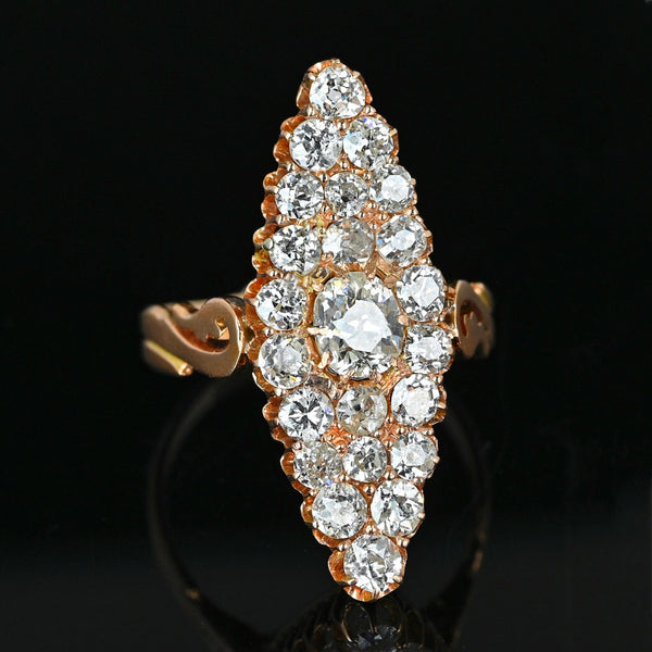 Victorian Russian 4CT Diamond Navette Ring, Antique Gold - Boylerpf