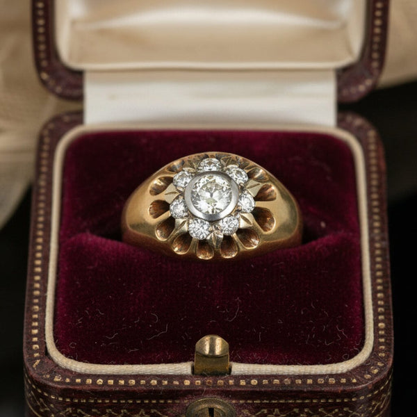 Antique Diamond Cluster Ring 14K Gold Platinum .82 CT